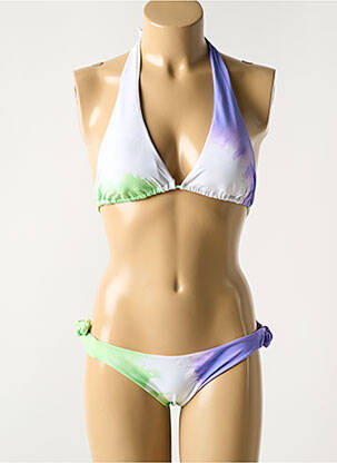 Maillot de bain 2 pièces stretch haut triangles vert LUNA femme