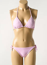 Maillot de bain 2 pièces stretch haut triangles rose LUNA femme