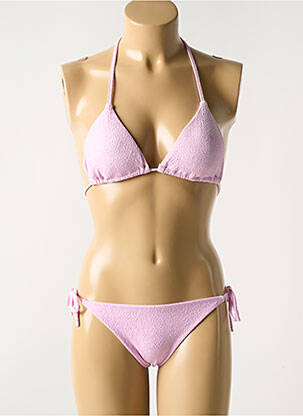 Maillot de bain 2 pièces stretch haut triangles rose LUNA femme