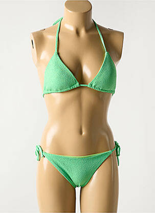 Maillot de bain 2 pièces stretch haut triangles vert LUNA femme
