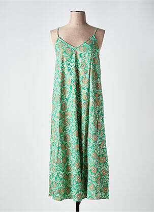 Robe mi-longue imprimé fleurs fines bretelles vert VERO MODA femme
