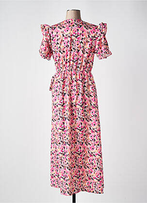 Robe mi-longue imprimé fleurs manches courtes rose KILKY femme