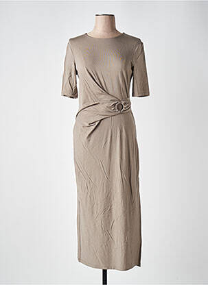 Robe mi-longue manches courtes manches courtes marron YAYA femme