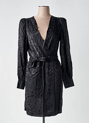 Robe mi-longue imprimé fleurs manches longues noir LA PETITE ETOILE femme