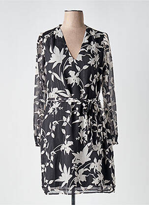 Robe mi-longue imprimé fleurs manches longues noir LPB femme