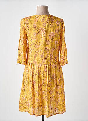 Robe mi-longue imprimé fleurs manches longues jaune KANOPE femme