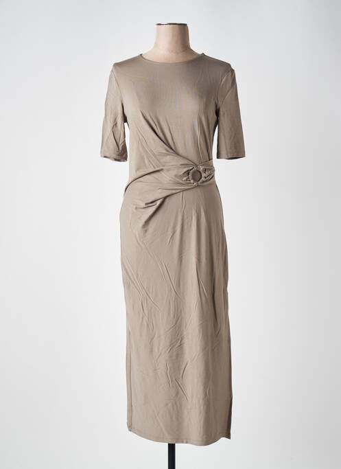 Robe mi-longue manches courtes manches courtes marron YAYA femme