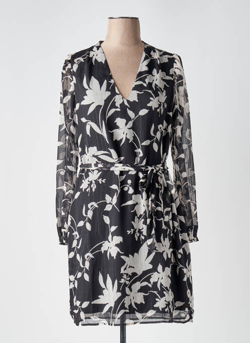 Robe mi-longue imprimé fleurs manches longues noir LPB femme