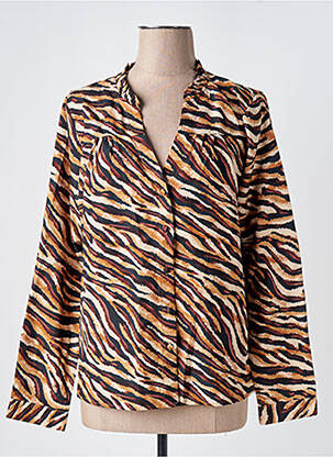 Chemisier tissage popeline manches longues marron MAELLE femme