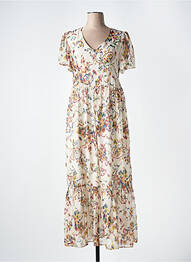 Robe longue imprimé fantaisie manches courtes beige 7 SEASONS femme