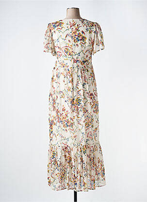 Robe longue imprimé fantaisie manches courtes beige 7 SEASONS femme