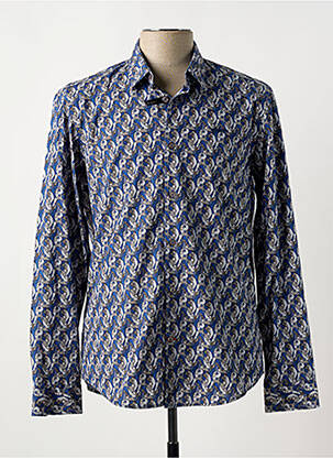 Chemise manches longues imprimé fantaisie bleu DELAHAYE homme