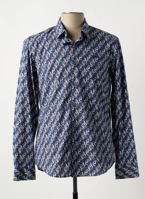 Chemise manches longues imprimé fantaisie bleu DELAHAYE homme