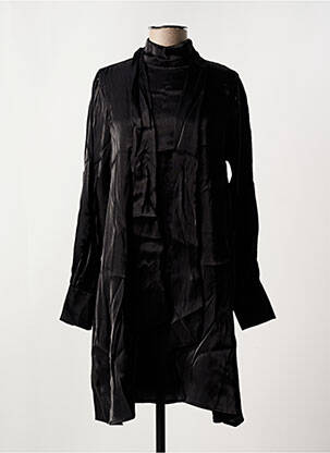 Robe mi-longue coupe fluide manches longues noir ADILYNN femme