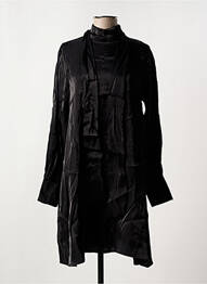 Robe mi-longue coupe fluide manches longues noir ADILYNN femme