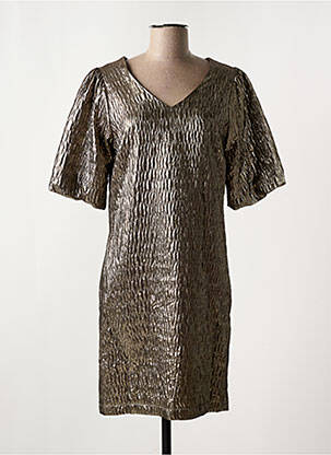 Robe mi-longue coupe fluide manches courtes or GEISHA femme