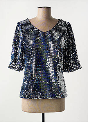 Top stretch manches courtes bleu GEISHA femme