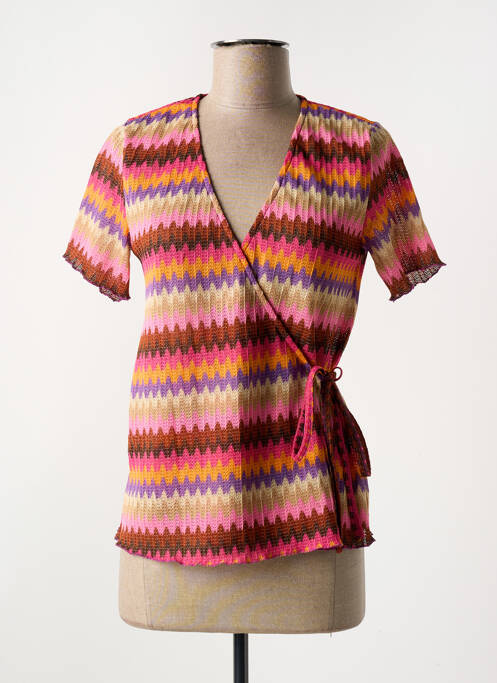 Gilet cache-cœur rose GEISHA pour femme