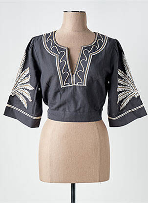Top coupe cintrée manches 3/4 gris SCOTCH & SODA femme