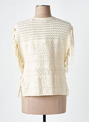 Pull coupe cintrée sans manche beige SCOTCH & SODA femme