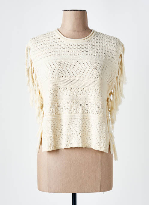 Pull coupe cintrée sans manche beige SCOTCH & SODA femme