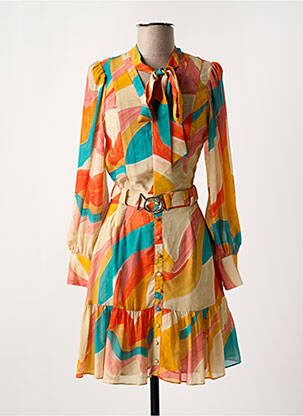 Robe courte manches longues manches longues orange SYMBIOSE femme