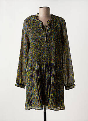 Robe mi-longue coupe fluide manches longues vert CISO femme