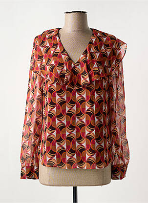 Blouse légère et transparente manches longues marron SYMBIOSE femme