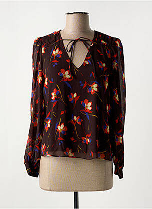 Blouse imprimé fleurs manches longues marron SYMBIOSE femme