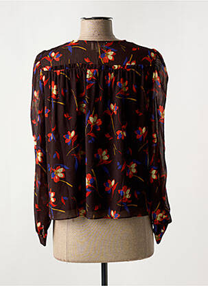 Blouse légère et transparente manches longues marron SYMBIOSE femme