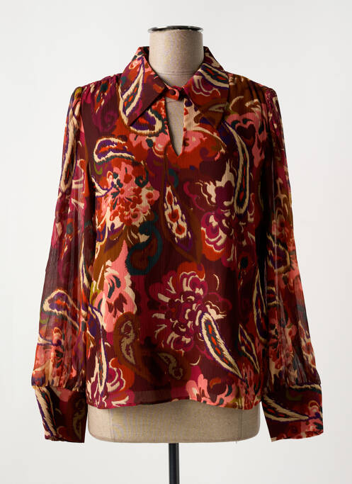 Blouse imprimé fleurs manches longues rouge SYMBIOSE femme