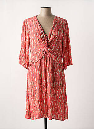 Robe mi-longue imprimé fleurs manches 3/4 rouge ANGE femme