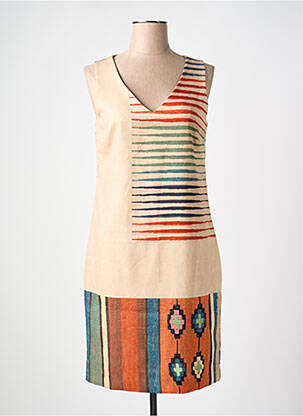 Robe mi-longue imprimé fantaisie sans manche beige NICE THINGS femme