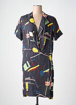 Robe mi-longue imprimé fantaisie manches courtes gris NICE THINGS femme