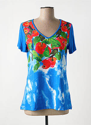 T-shirt col v manches courtes bleu MALOKA femme