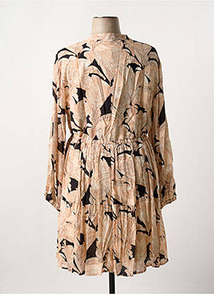 Robe mi-longue imprimé fleurs manches longues rose RINO & PELLE femme