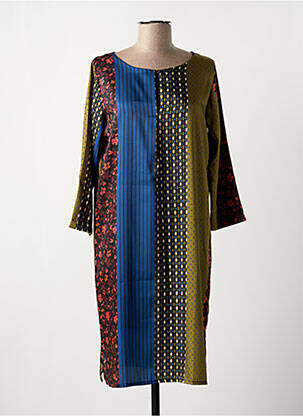 Robe mi-longue manches 3/4 manches 3/4 vert LA FEE MARABOUTEE femme