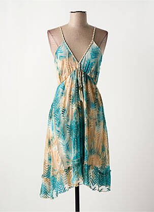 Robe mi-longue imprimé fantaisie fines bretelles bleu MY STORY femme