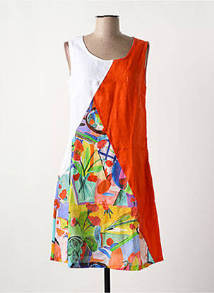 Robe mi-longue imprimé fantaisie sans manche orange MALOKA femme