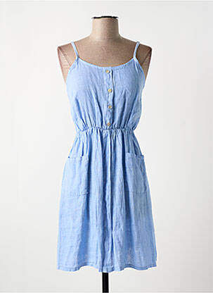 Robe mi-longue col rond fines bretelles bleu MARIE LA LUNE femme