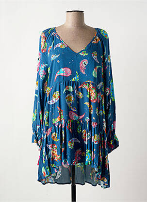 Robe courte manches longues manches longues bleu PEACE + LOVE femme