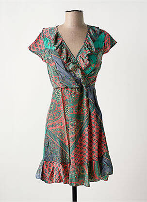 Robe courte manches courtes manches courtes vert PEACE + LOVE femme