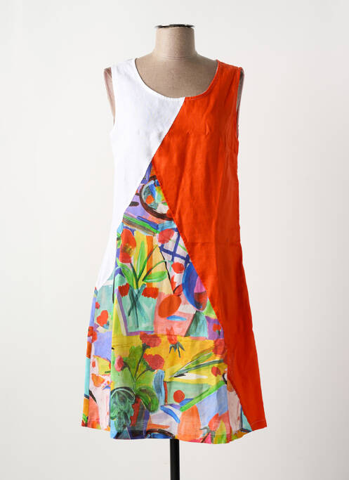 Robe mi-longue imprimé fantaisie sans manche orange MALOKA femme