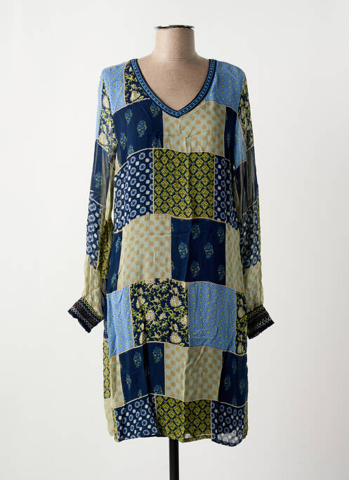 Robe mi-longue imprimé fantaisie manches longues bleu CREAM femme