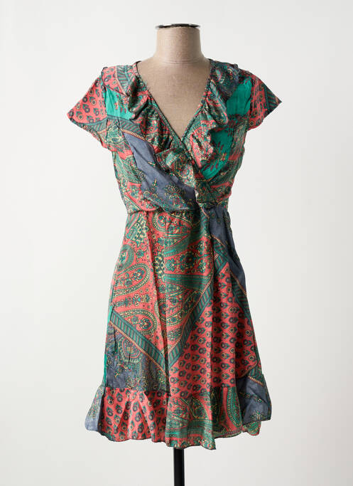 Robe courte manches courtes manches courtes vert PEACE + LOVE femme