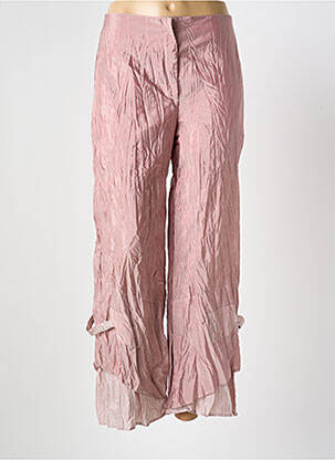 Pantalon large fermeture zippée sous rabat boutonné taille haute rose LAUREN VIDAL femme