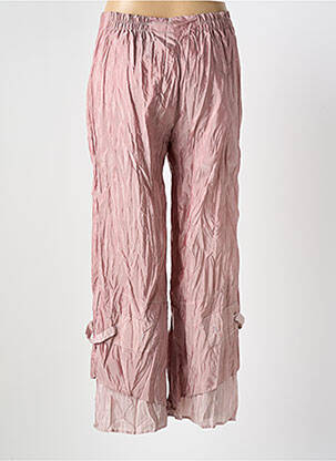 Pantalon large fermeture zippée sous rabat boutonné taille haute rose LAUREN VIDAL femme