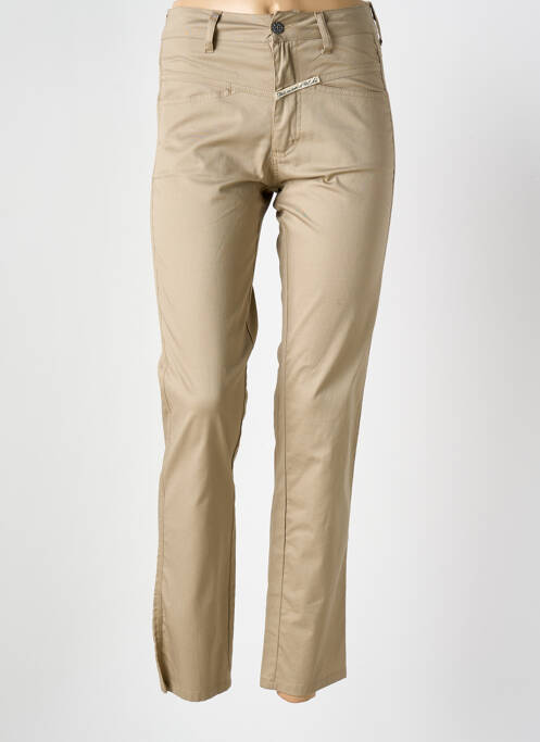 Pantalon slim tissage popeline taille haute marron POUSSIERE D'ETOLE femme