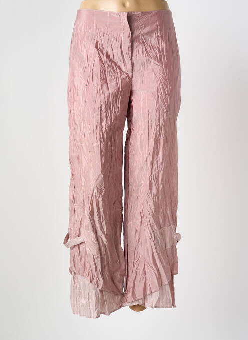 Pantalon large fermeture zippée sous rabat boutonné taille haute rose LAUREN VIDAL femme