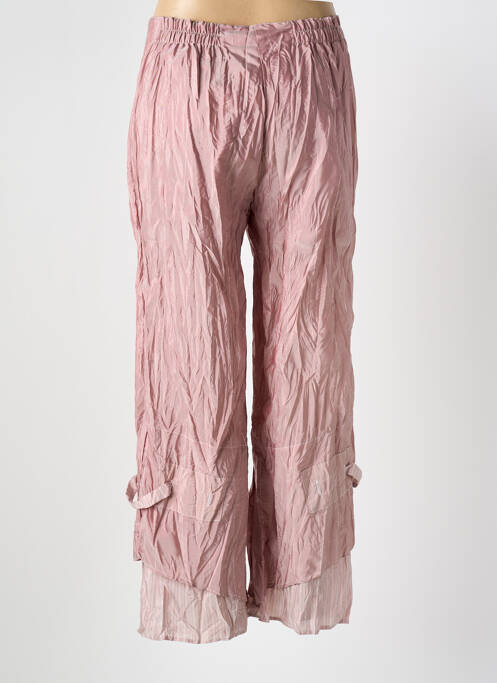 Pantalon large fermeture zippée sous rabat boutonné taille haute rose LAUREN VIDAL femme